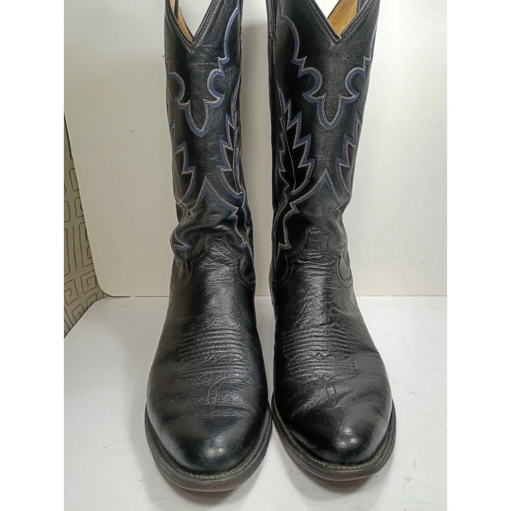 Vtg Sanders Leather Bootmakers Men 10.5 D Cowboy Boots Black Western El Paso
